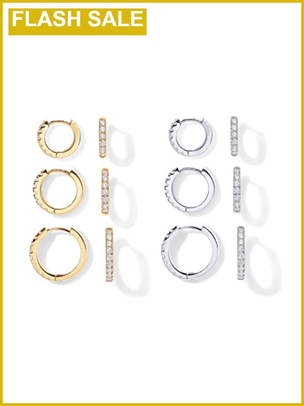 Gold Plated CZ Huggie Hoop Earrings Set of 3 for Women
